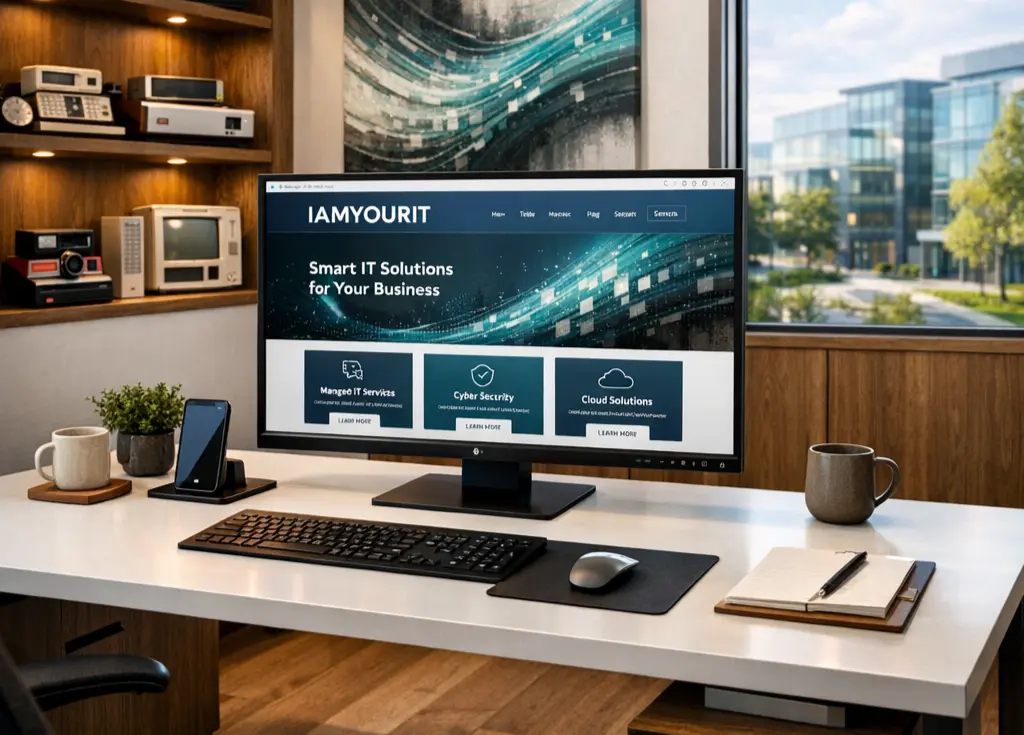Modern IT workstation showing AI automation dashboard
